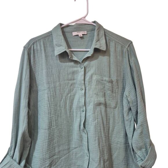 Anne Klein Women's Sage Green Cotton Gauze Button Down Shirt NEW NWOT - Picture 7 of 12